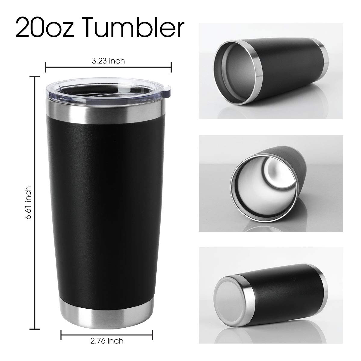 20oz Tumblers Bulk Stainless Steel Cups with Lid Double Wall Vacuum Insulated Coffee Mugs for Cold & Hot Drinks 1 Pack