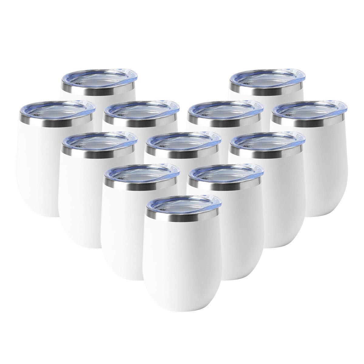 12oz Wine Tumbler with Lid Stemless Wine Glasses Double Wall Vacuum Travel Mugs stainless steel Coffee Cup for Cold & Hot Drinks Wine Coffee Cocktails Beer 12 Pack White (12 Count)