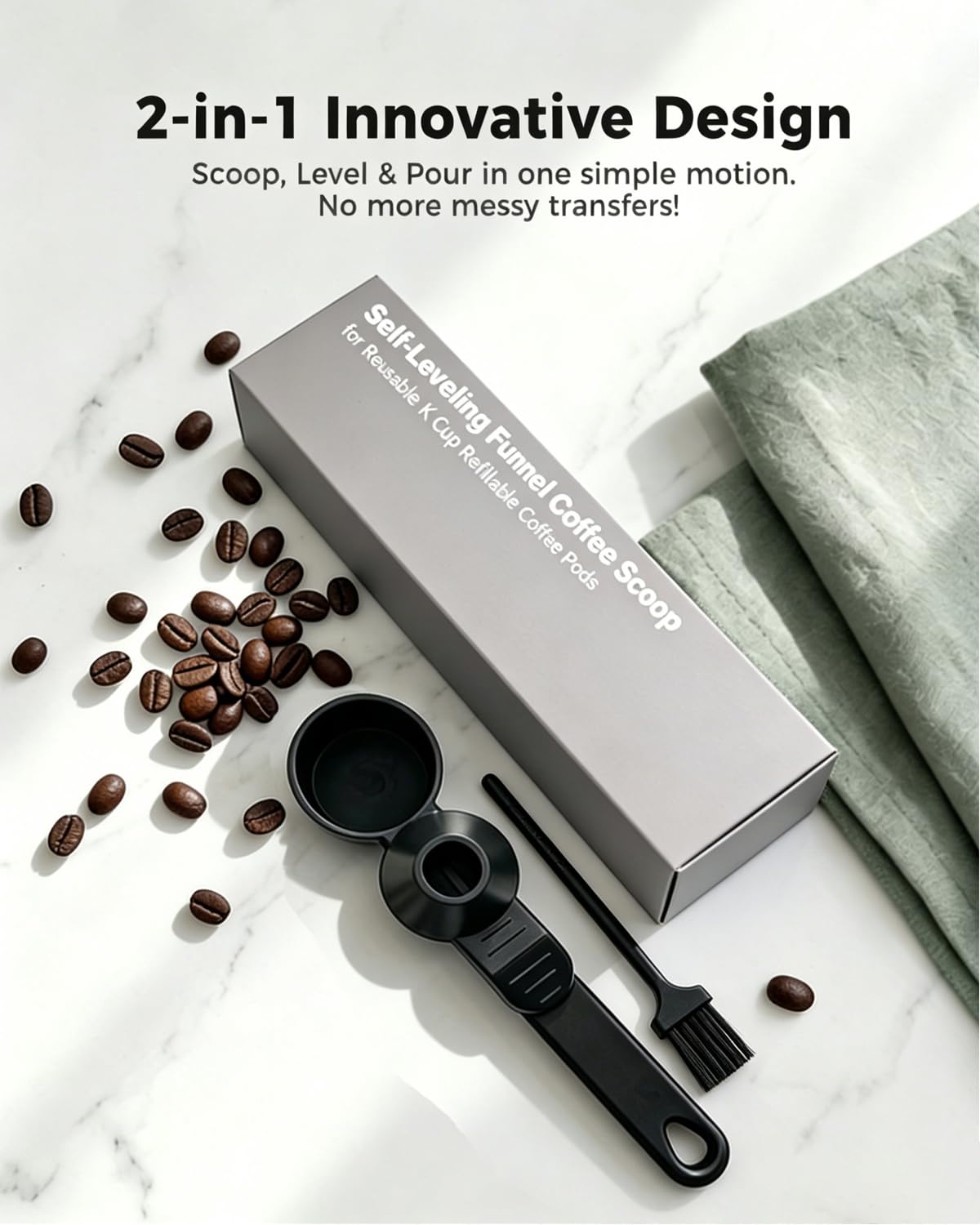 Anti Spill Funnel Coffee Scoop for Reusable Coffee Pods