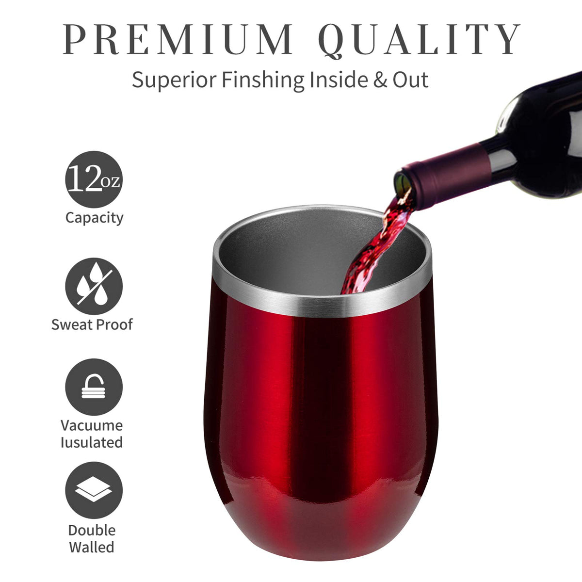 Stemless 12oz Wine Tumbler Glasses with Lid