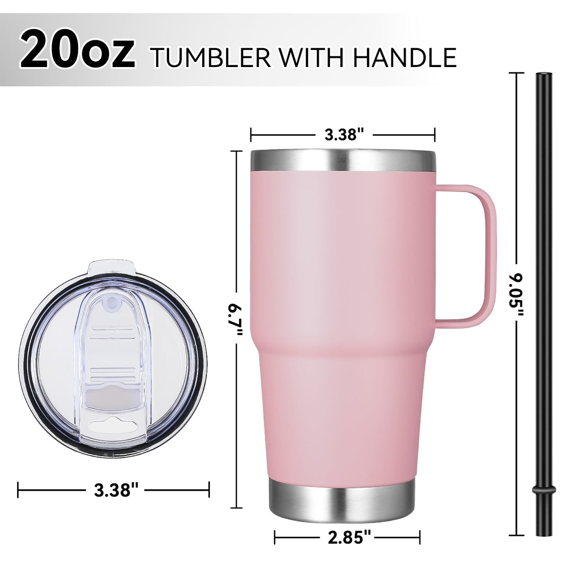 20 oz Tumbler with Handle Insulated Travel Mugs Set of 6 (6 Count)