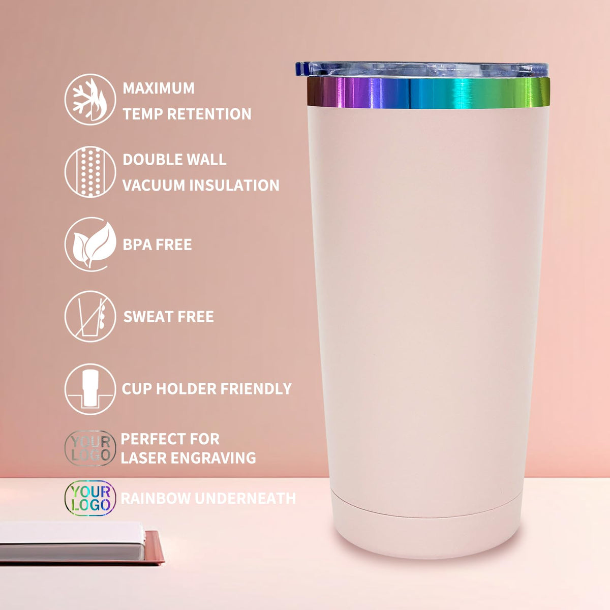 20 oz Stainless Steel Tumbler with Lid and Straw Double Wall Vacuum Insulated Coffee Mug Powder Coated Cup for Hot and Cold Drinks