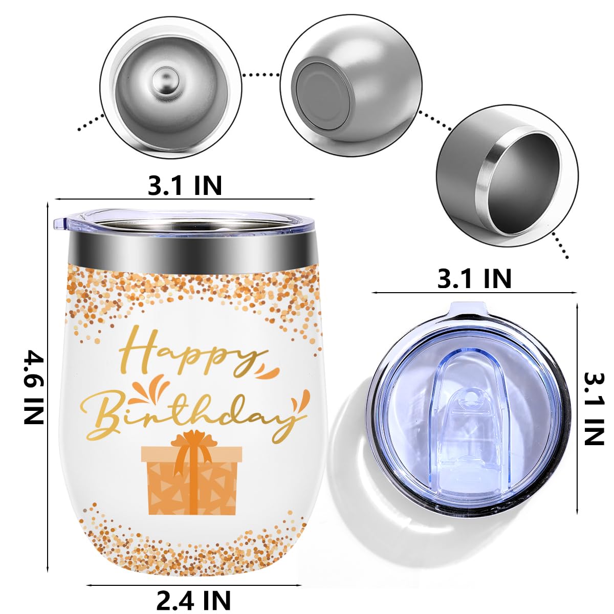 Happy Birthday Gift 12 oz Insulated Wine Tumbler with Lid
