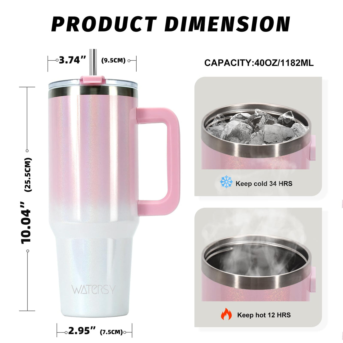 40 oz Shiny Tumbler with Handle and Straw