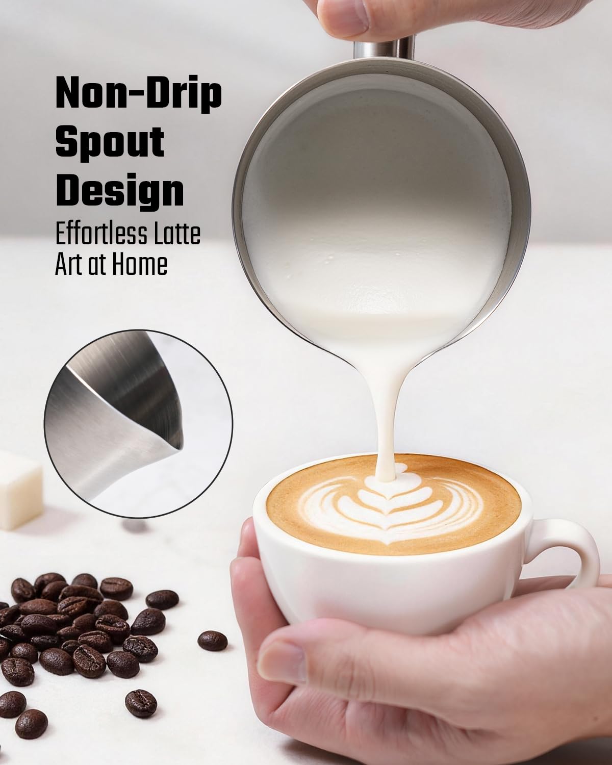 5-in-1 Milk Frother and Steamer, 17oz Detachable Stainless Steel Jug, 4 Adjustable Temperatures 130°F-160°F, Hot & Cold Foam Maker, Hot Chocolate Maker, Dishwasher Safe