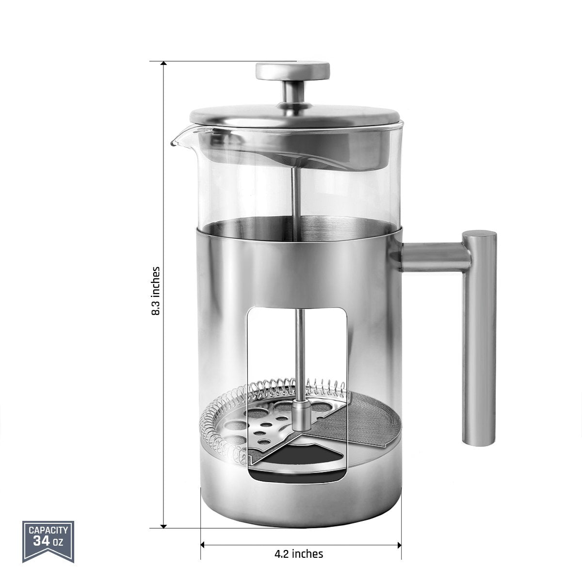 34 Ounce French Press Coffee Maker with Stainless Steel 18
