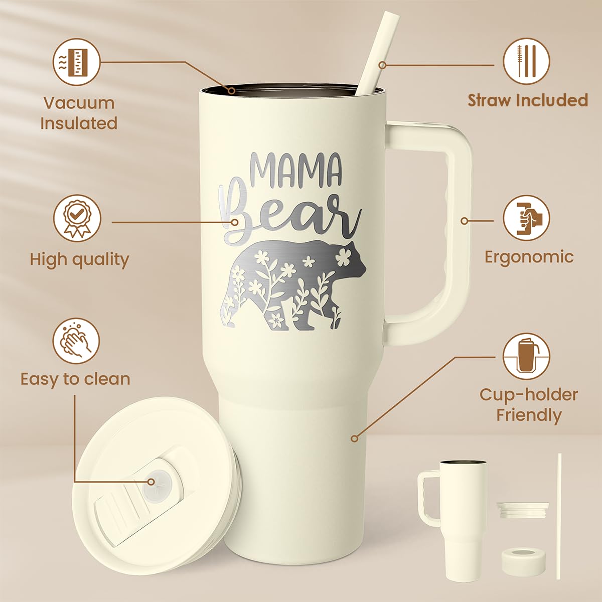 Mom Tumbler with Handle 40oz