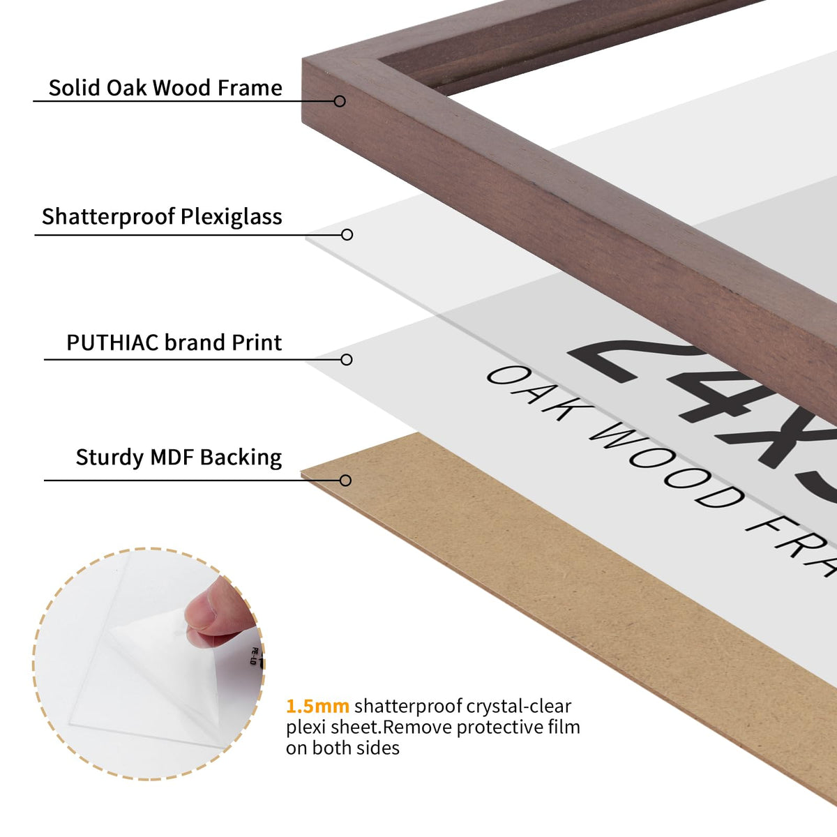 24x36 Solid Oak Wood Picture Frames (3 Count)