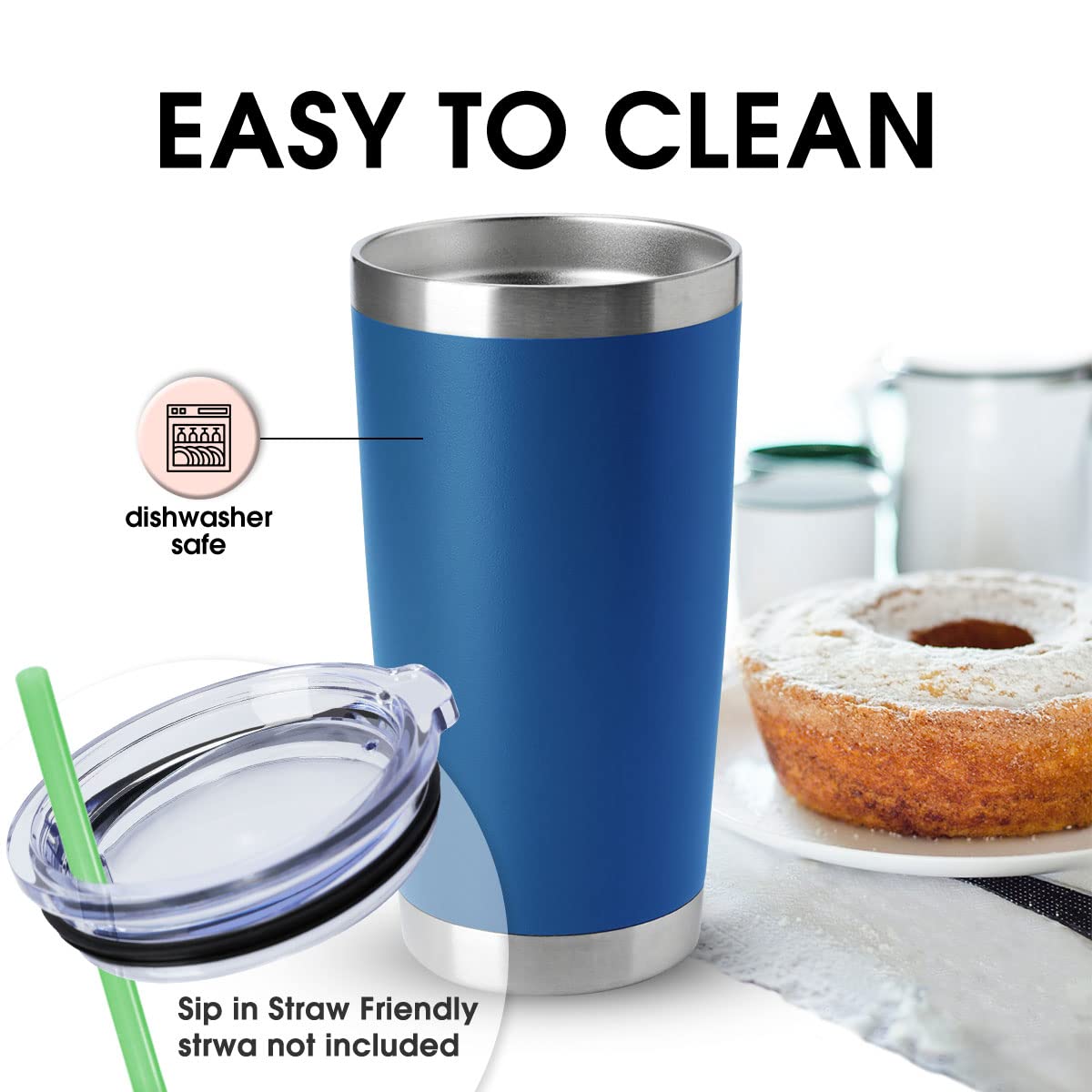 20oz Tumblers Stainless Steel Mugs with Lid Double Wall Vacuum Insulated Coffee Cups for Cold & Hot Drinks (4 Count)