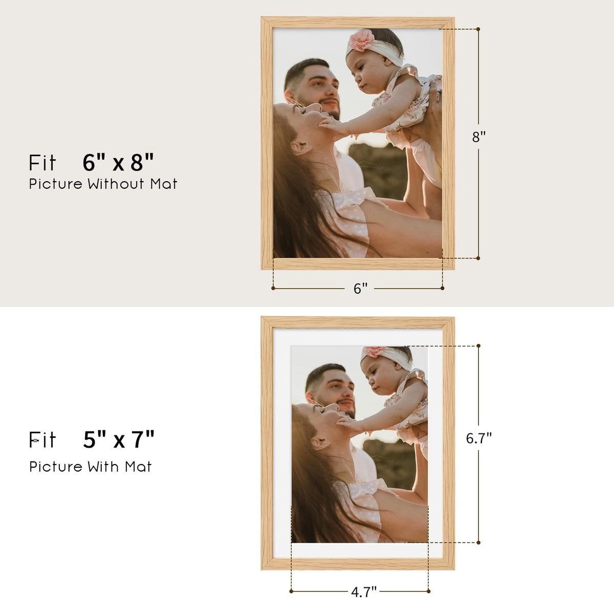 6x8 Solid Oak Wood Picture Frames (3 Count)
