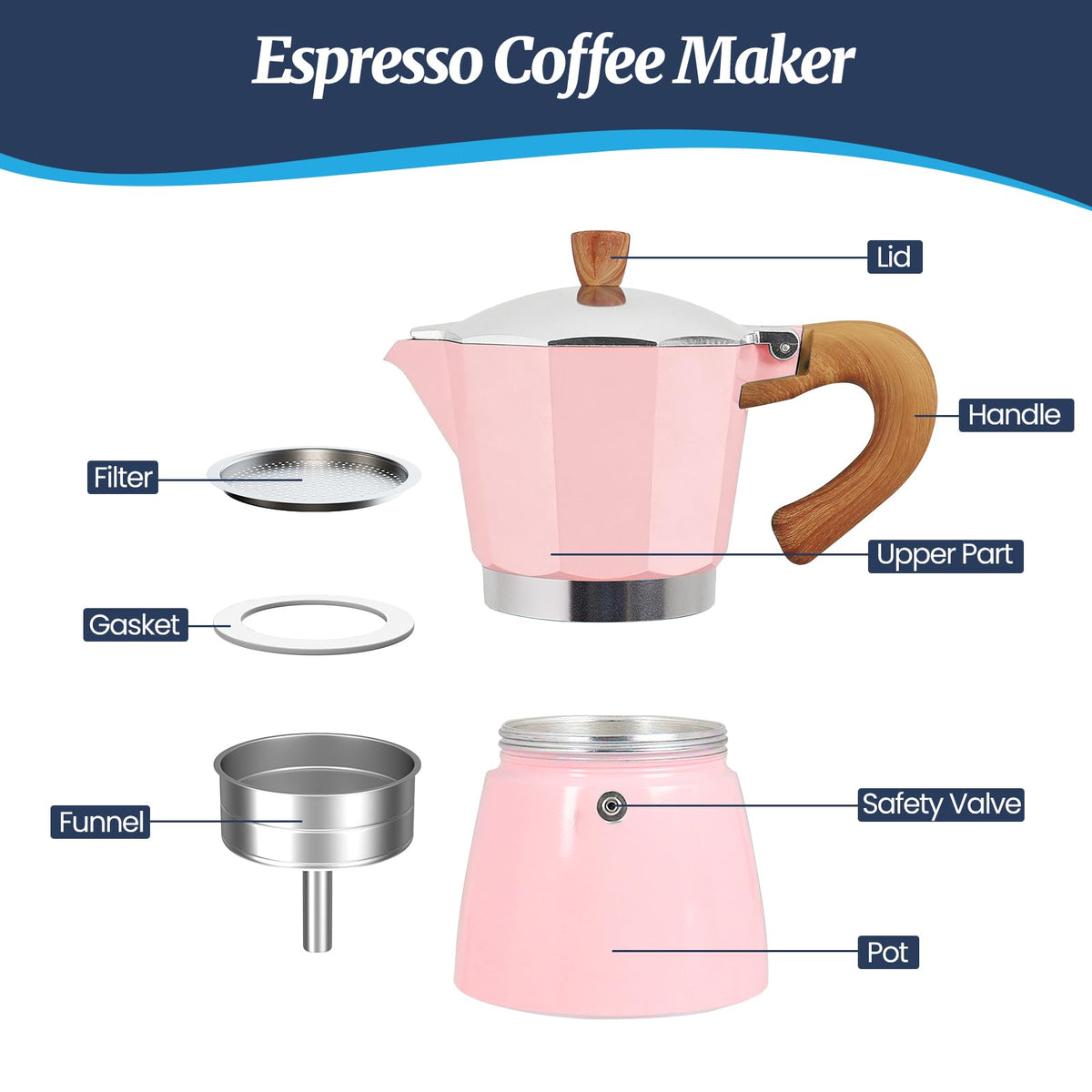 3 Cup Moka Pot Aluminum 150ml Italian Coffee Maker