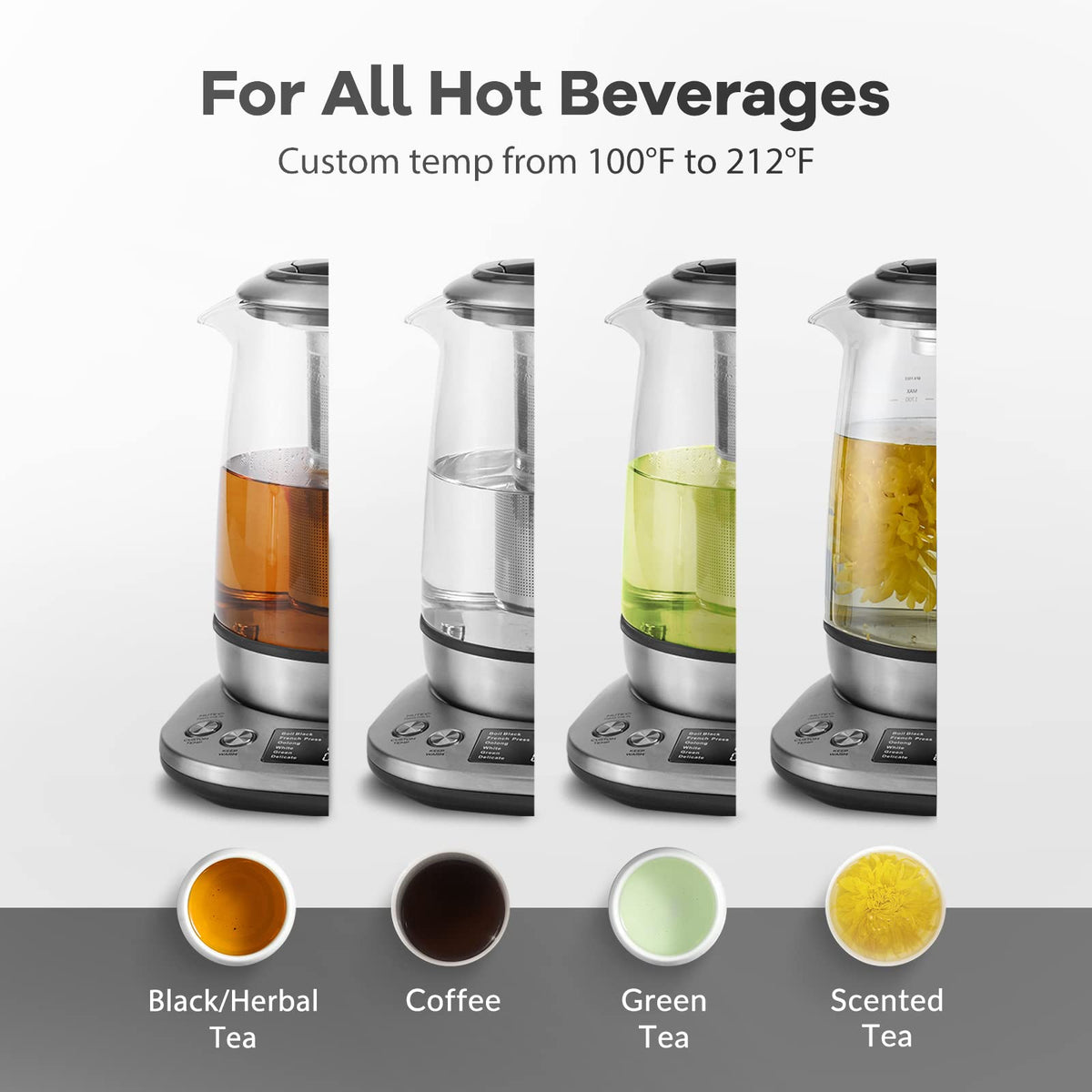 Electric Tea Kettle Borosilicate Glass Tea Maker With Temperature Control and Infuser