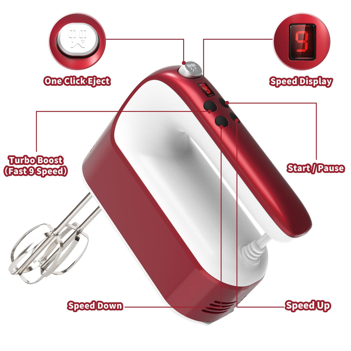 9 Speed Digital Hand Mixer Electric