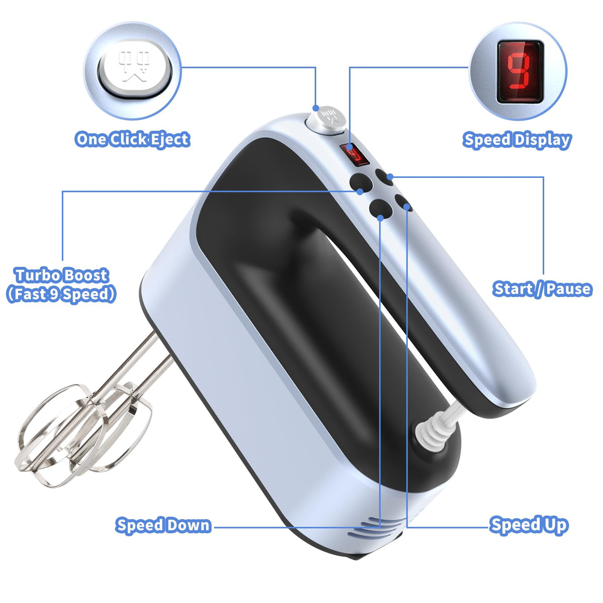 9 Speed Digital Hand Mixer Electric