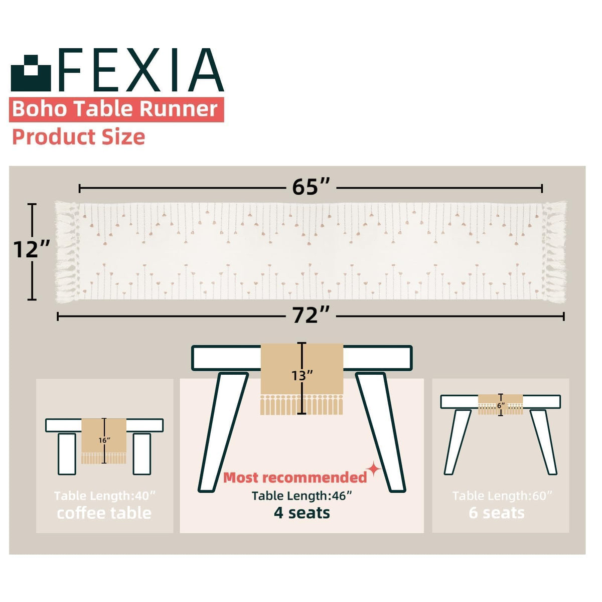 Boho Table Runner for Home Decor 12x72 Rustic Macrame Decoration (6 Foot)
