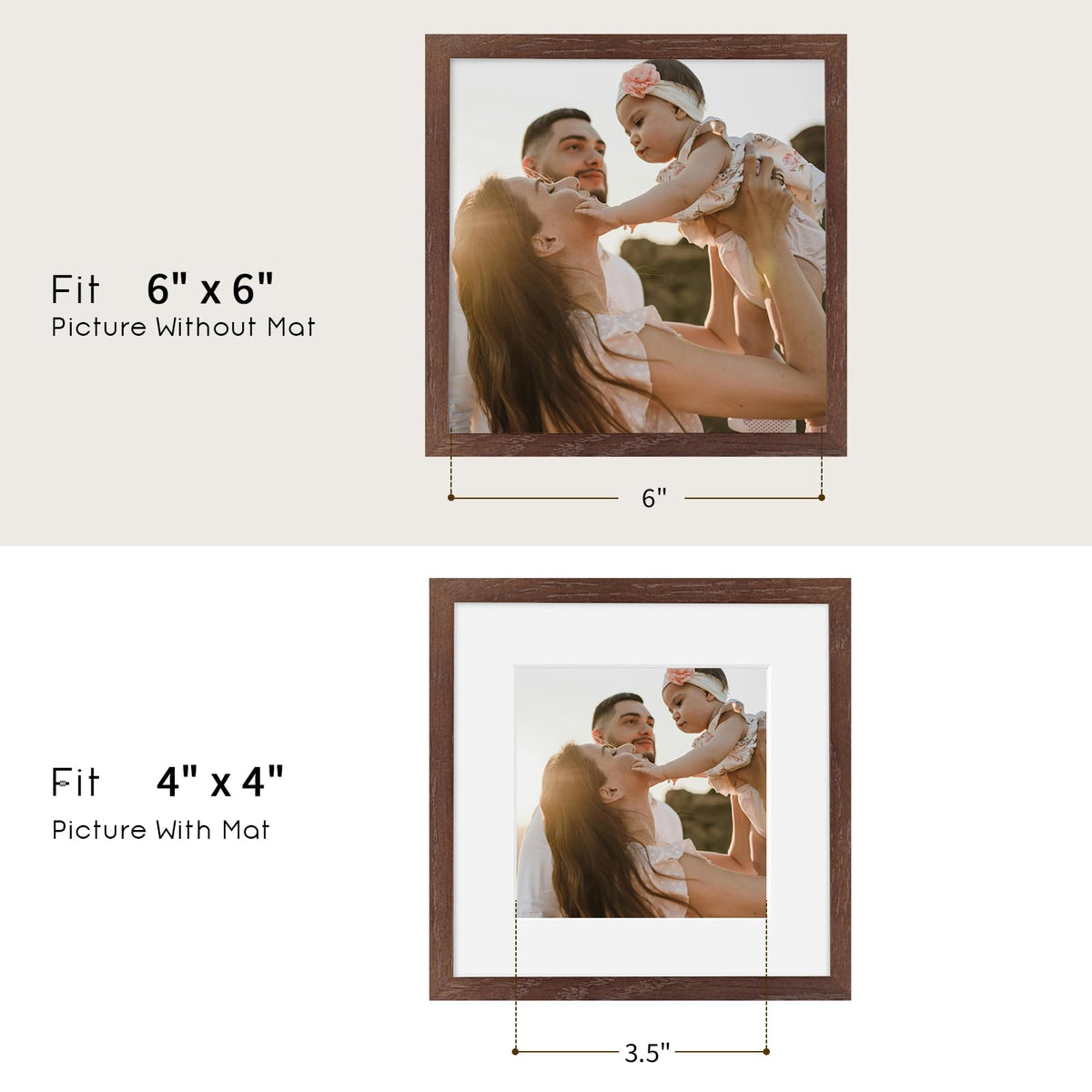 6x6 Solid Oak Wood Picture Frames (3 Count)