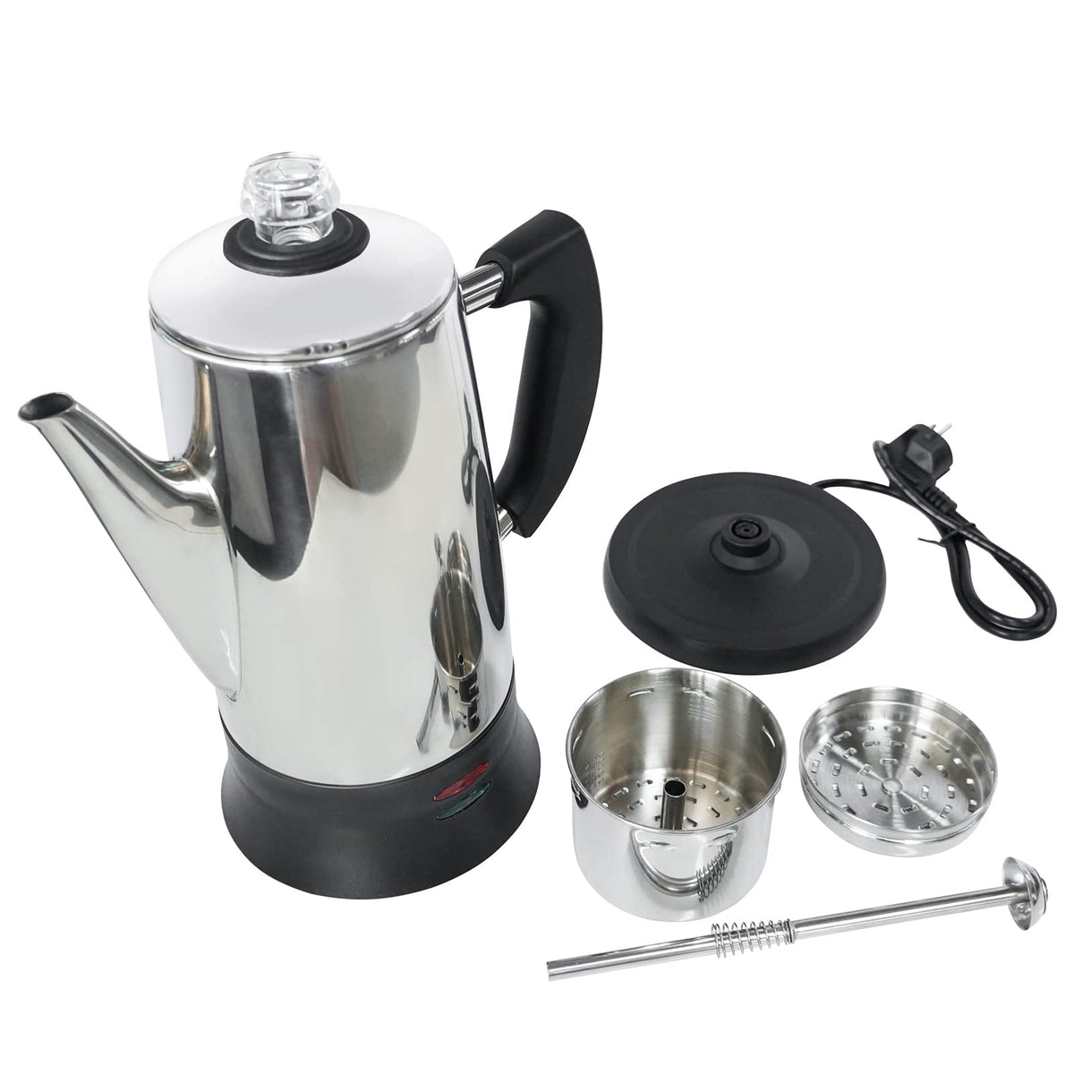 Electric Percolator Coffee Pot Stainless Steel coffee Maker with Cool Touch Handle (12 Count)