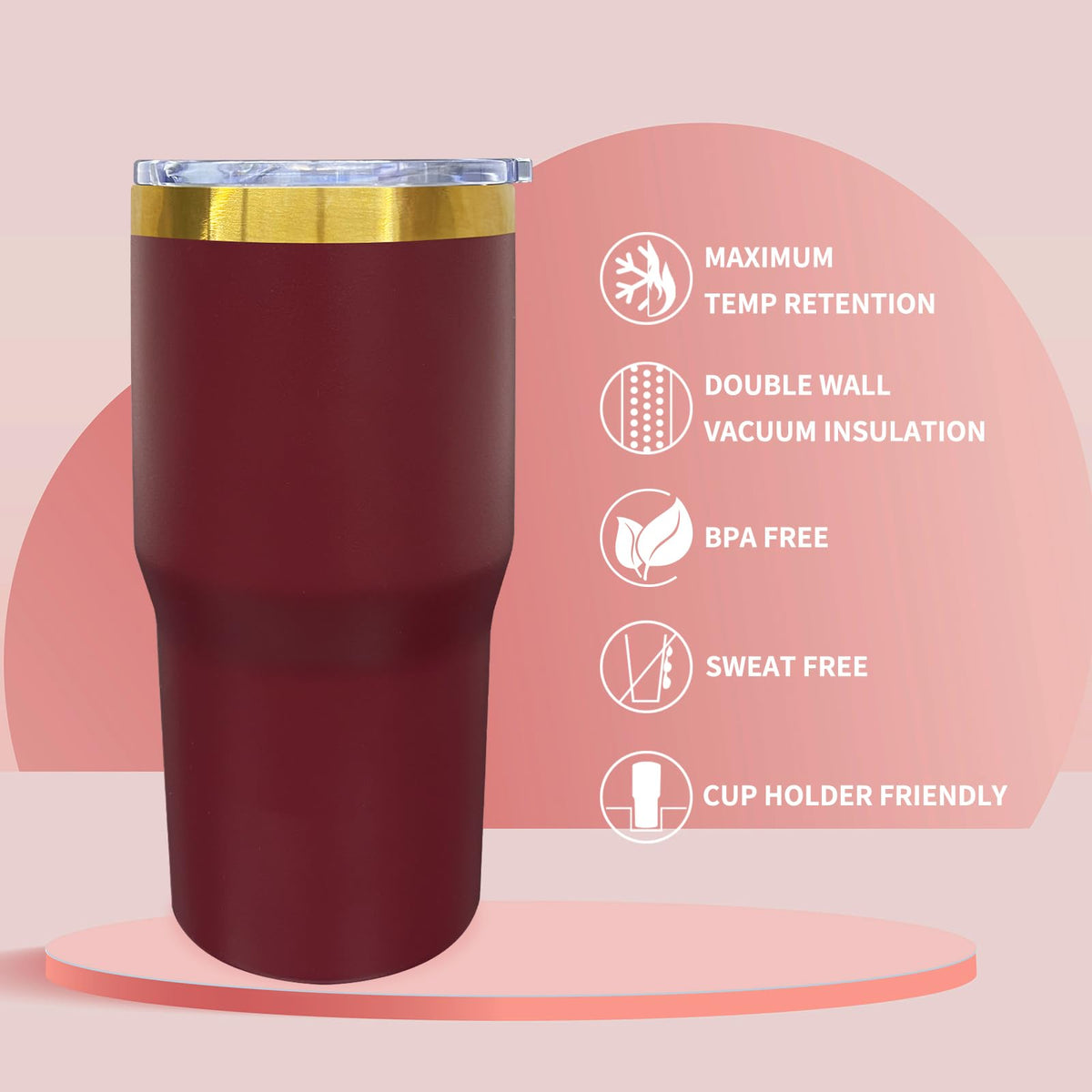20 oz Tumbler Bulk Stainless Steel Tumblers with Lids and Straws Maroon