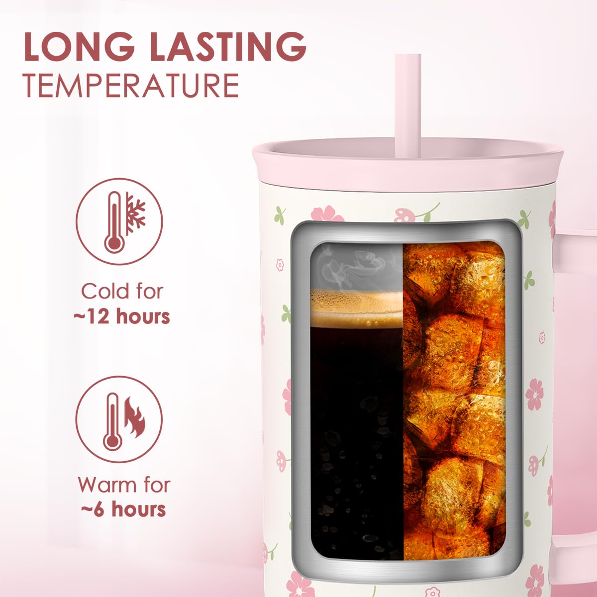 Floral 40oz Tumbler with Handle and Straw