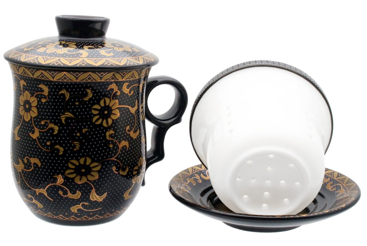 Porcelain Tea Cup with Lid and Saucer Infuser Sets