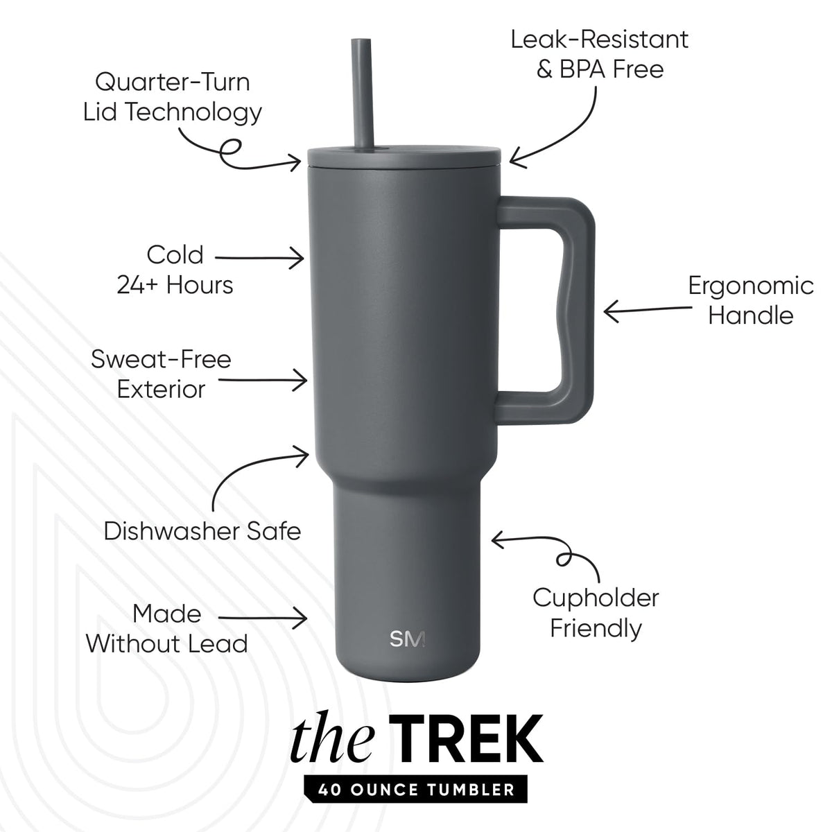 40 oz Trek Tumbler with Handle and Straw Lid
