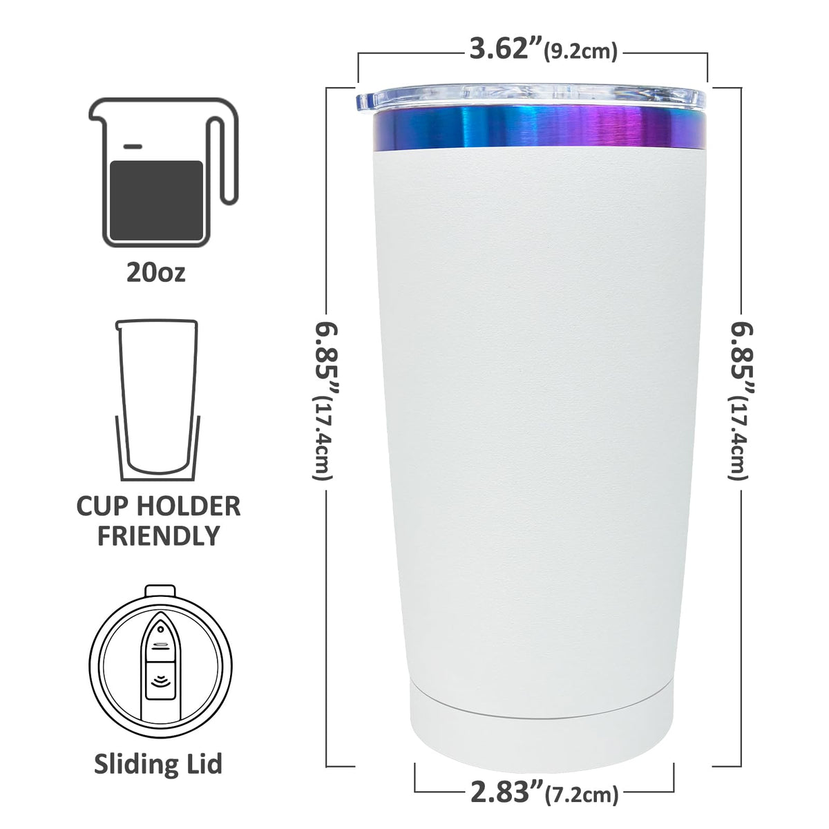 20 oz Tumbler Bulk Stainless Steel Tumblers with Lids and Straws White (12 Count)