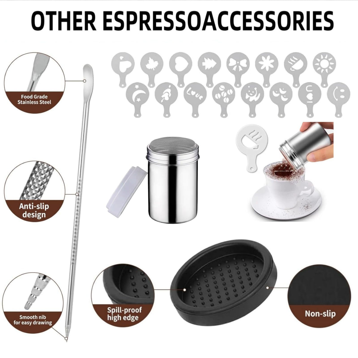 25PCS Espresso Accessories Kit 58mm Coffee Spring Tamper Set black