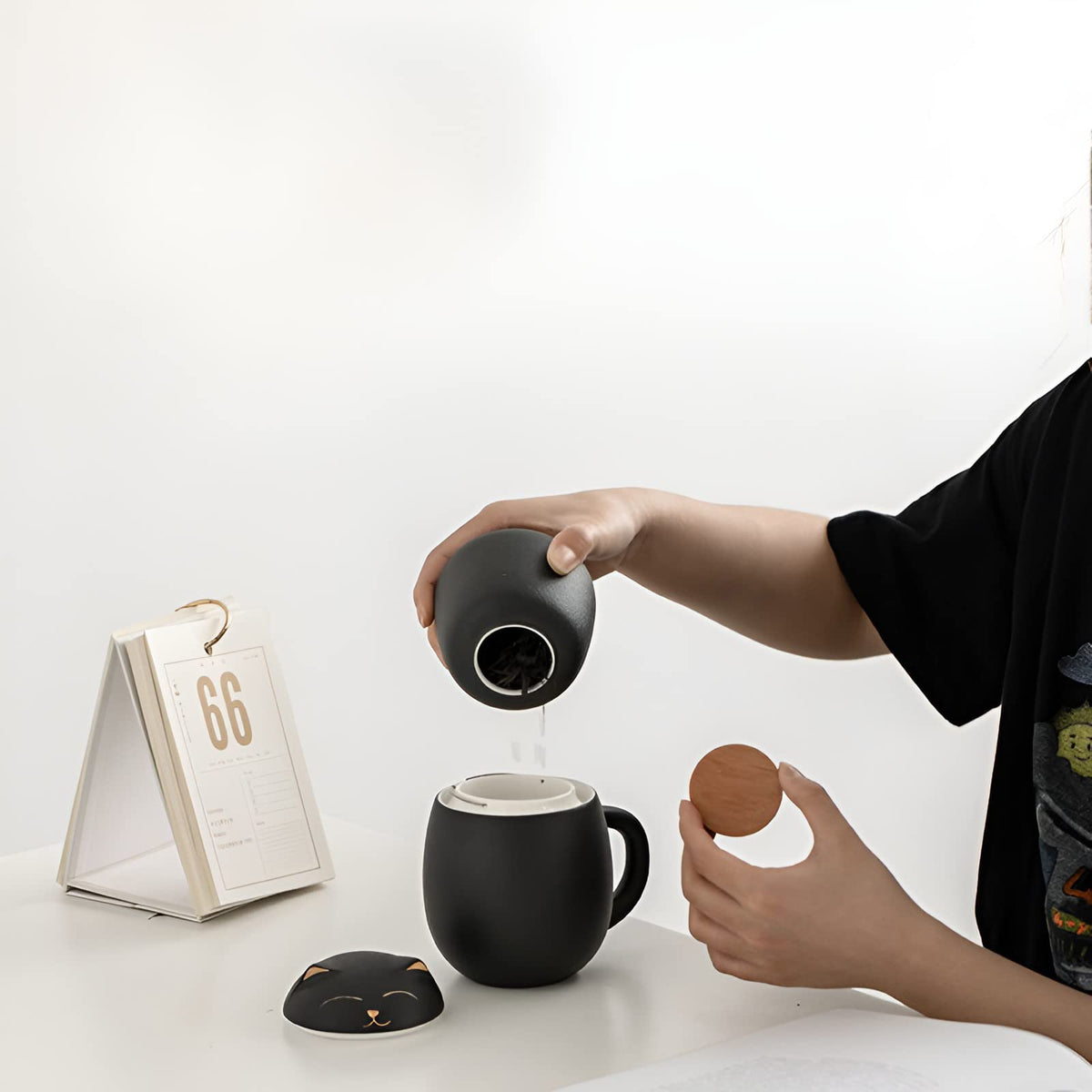 Cat Ceramic Tea Mug with Infuser & Lid Leaf Tea Cup for Home Office