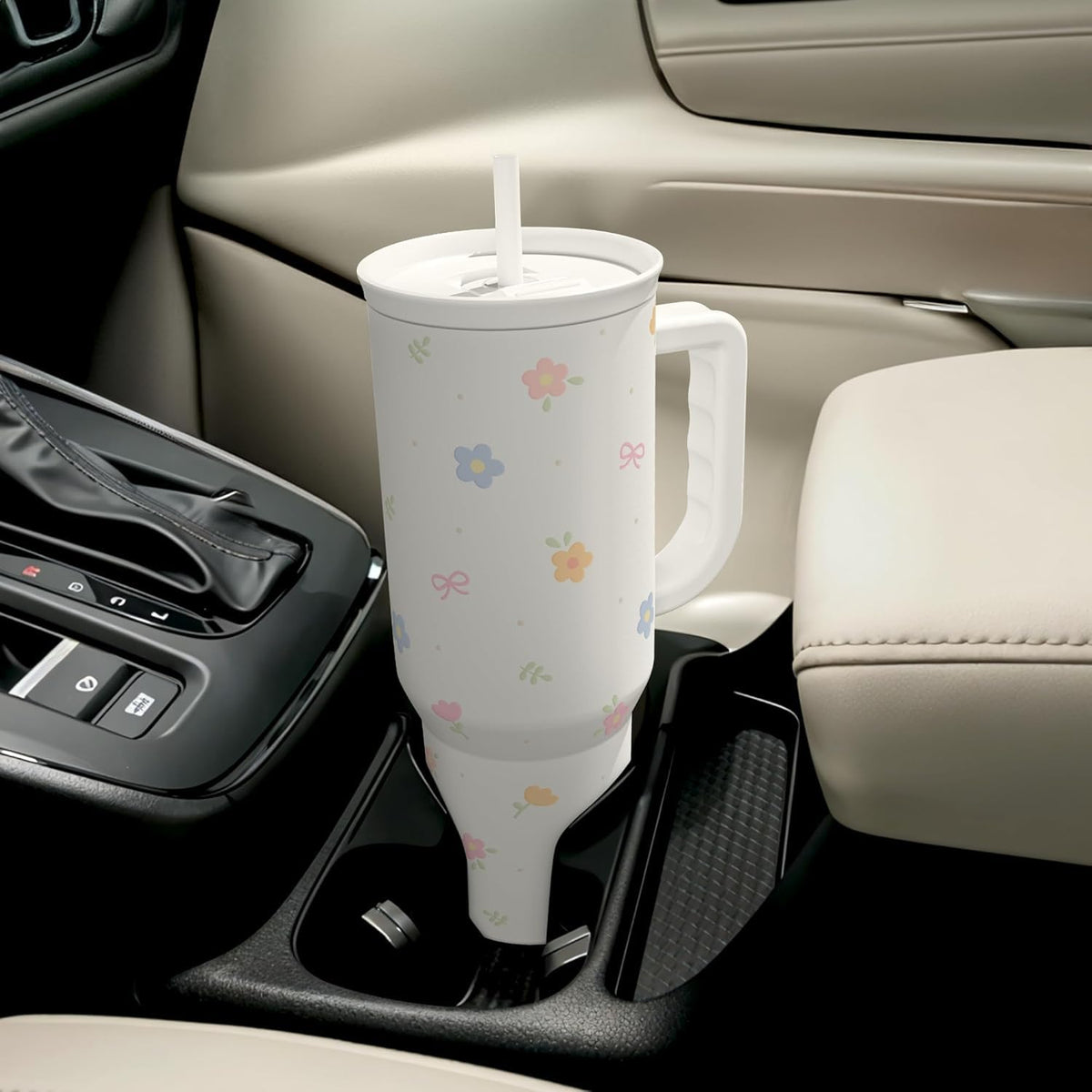 Floral 40oz Slider Tumbler with Handle and Straw