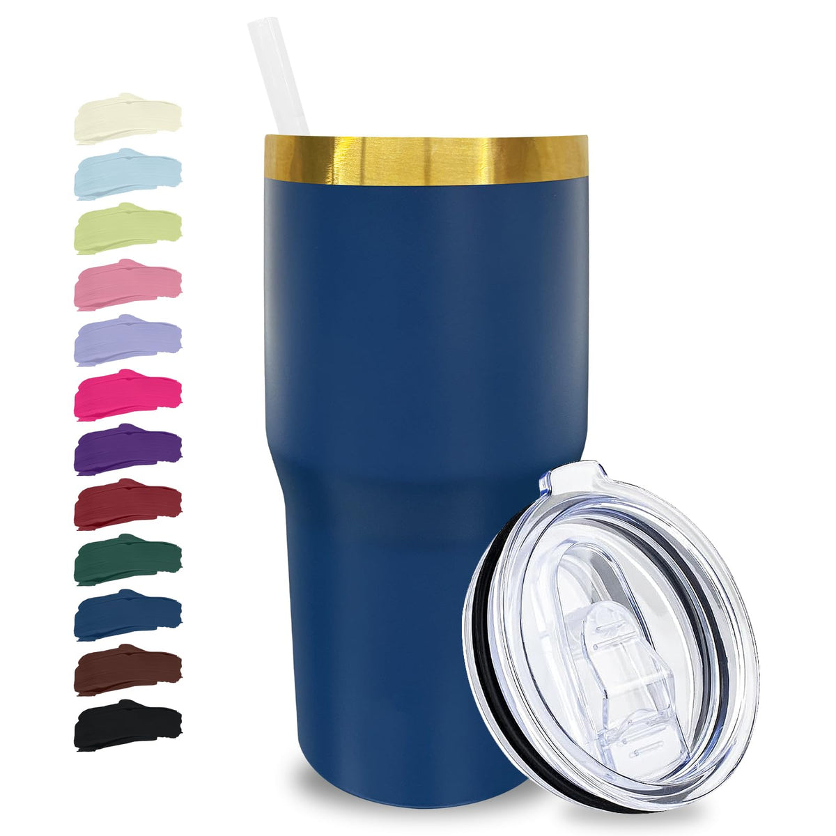 20 oz Tumbler Bulk Stainless Steel Tumblers with Lids and Straws Navy