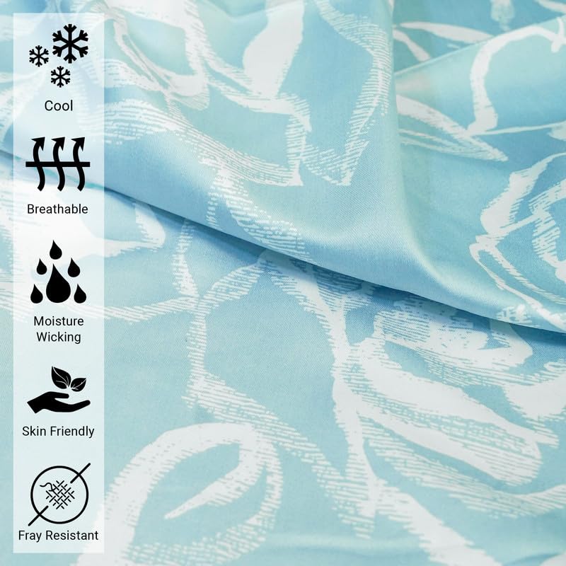 100% Cotton Simply Floral Print Twin XL Flat Sheet 400TC Blue
