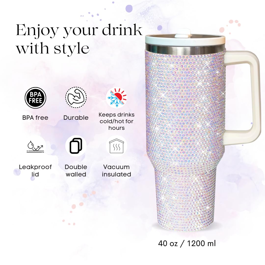 40 Oz Rhinestone Tumbler with Handle and Flip Straw