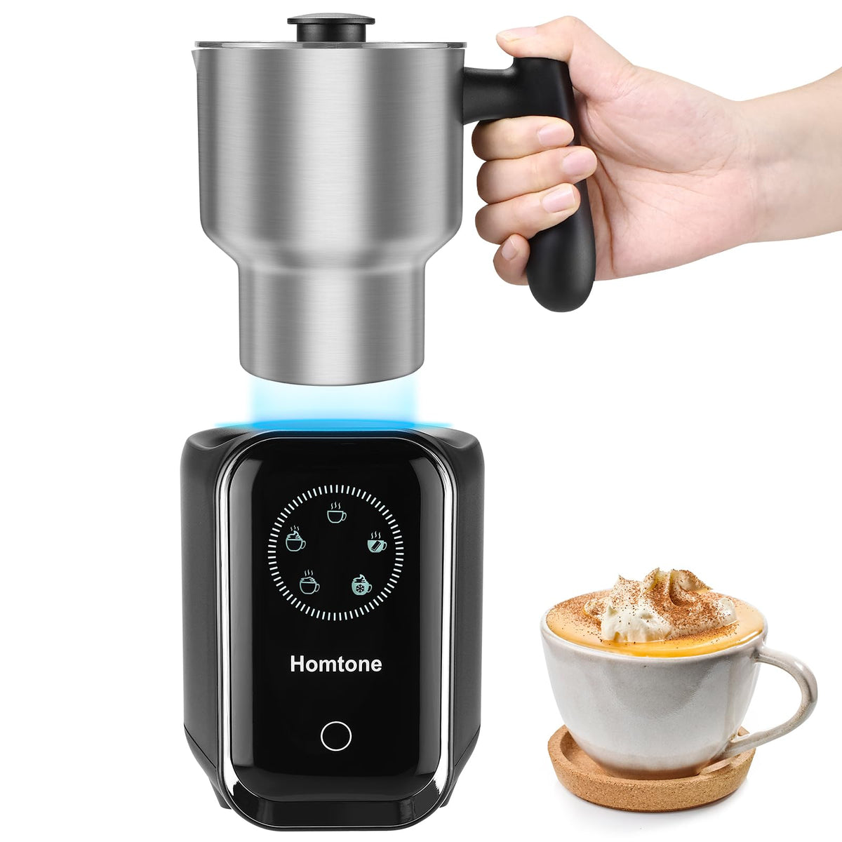Upgrade 5-in-1 Milk Frother Electric Milk Frother, 21 oz Induction Milk Frother, 120V Removable Stainless Steel Automatic Milk Steamer for Latte, Hot Chocolate, Hot & Cold Foam