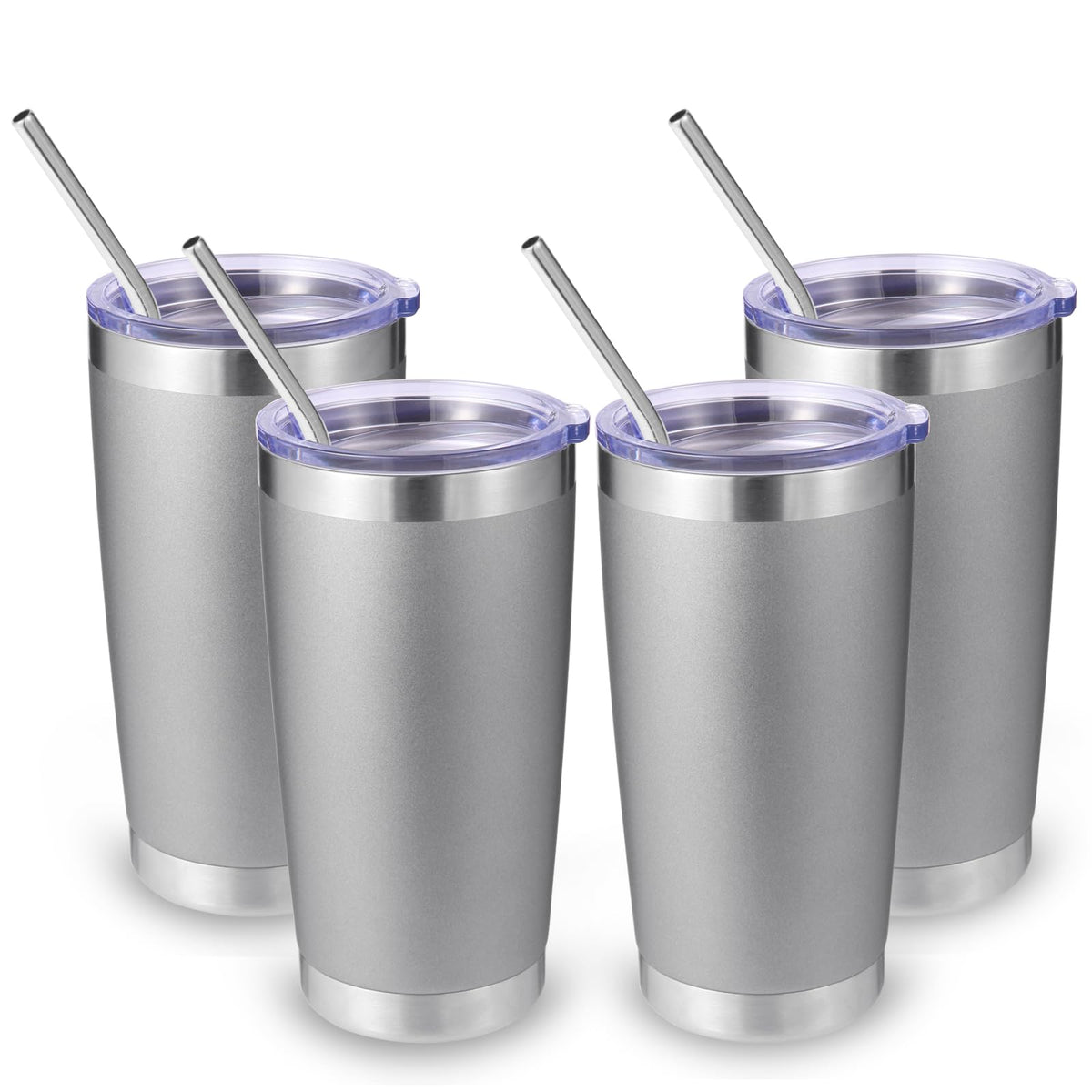 20oz Stainless Steel Tumbler with Lid and Straw Bulk 4 Pack (4 Count)