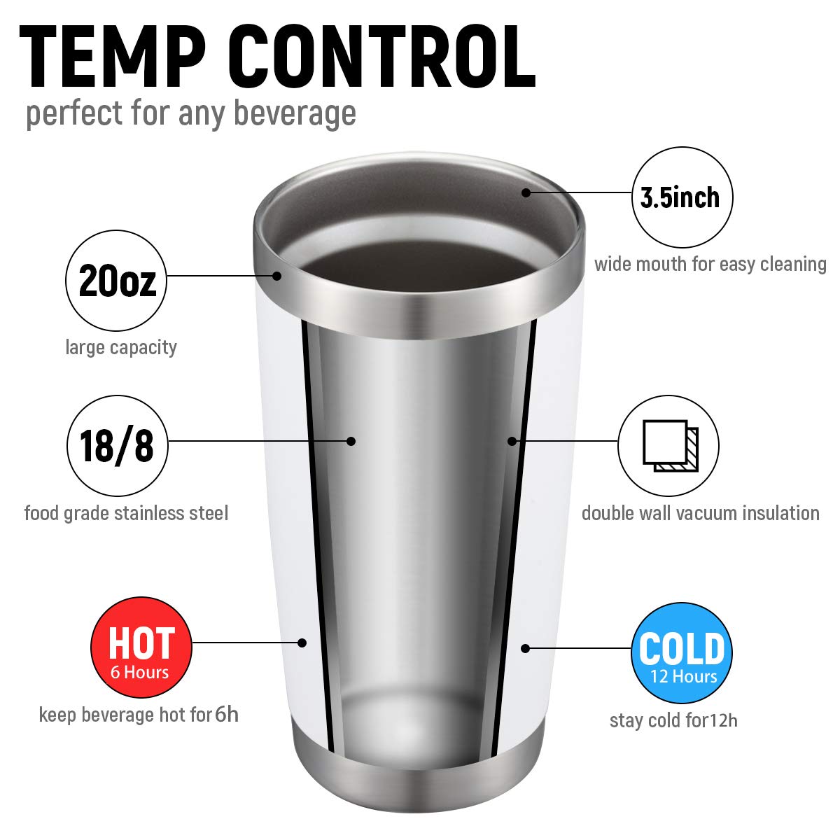 20oz White Tumbler Bulk with Straw Stainless Steel Insulated Coffee Tumbler Cups Double Wall Vacuum Travel Coffee Mug with Splash Proof Sliding Lid for Hot Cold Drinks (4 Count)