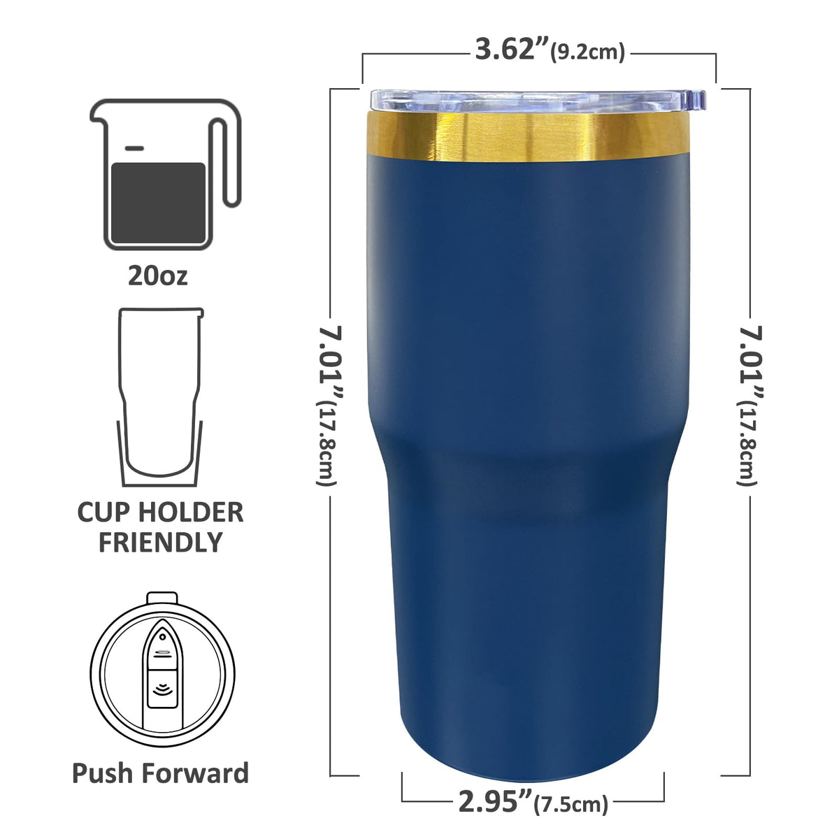 20 oz Tumbler Bulk Stainless Steel Tumblers with Lids and Straws Navy