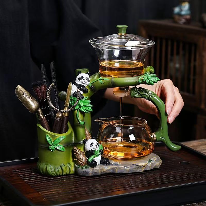 Chinese Gongfu Tea Set Magnetic Glass Teapot with Infuser Semi Automatic Tea Maker Set for Loose Leaf Tea