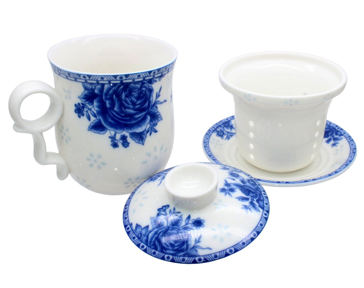 Porcelain Tea Cup with Infuser Lid and Saucer Sets