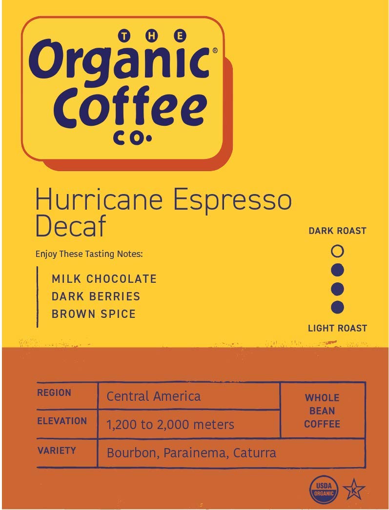Organic Coffee Co. DECAF Hurricane Espresso Roast Whole Bean (32 Ounce)