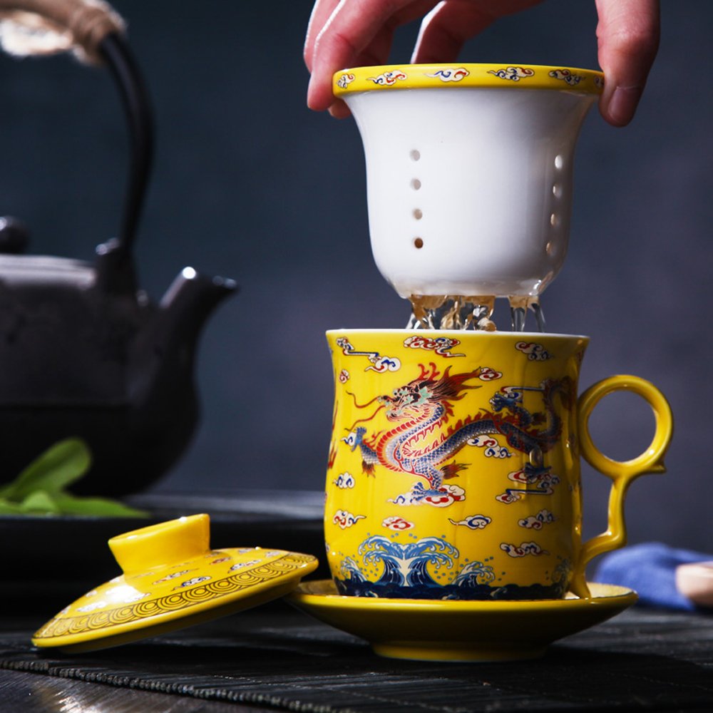 Porcelain Tea Cup with Lid and Saucer Infuser Sets