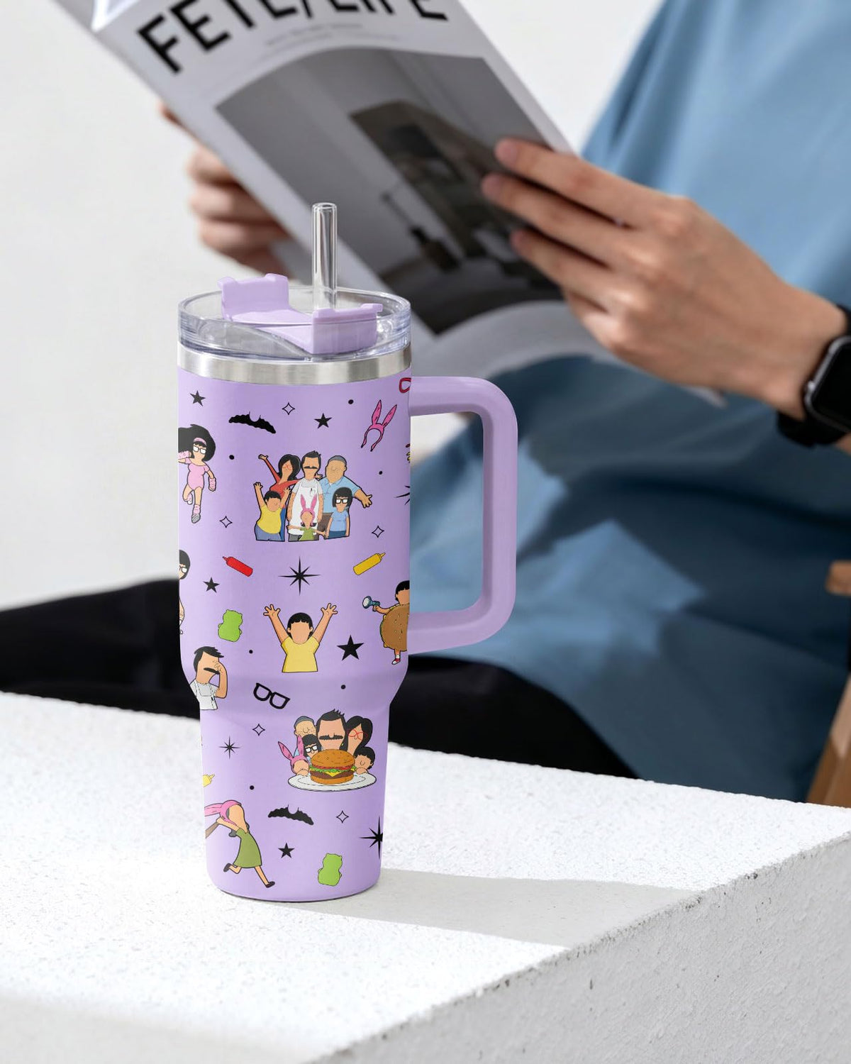 Funny Cartoon Burger Family 40 oz Tumbler with Handle