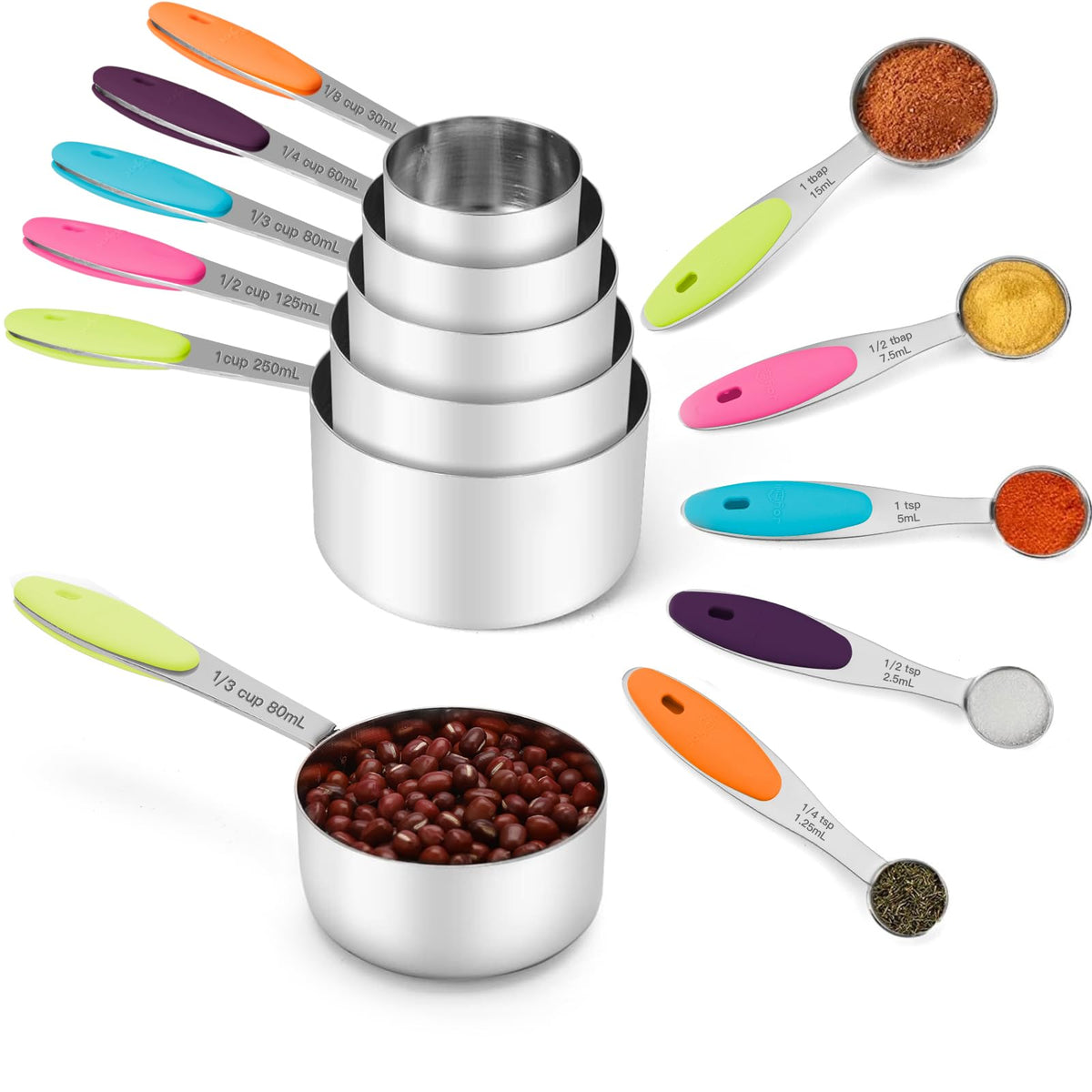 Stainless Steel Measuring Cups and Spoons Set of 10 Piece