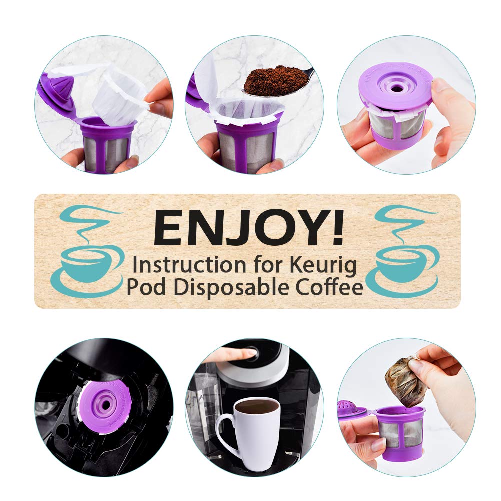 Disposable Coffee Filters with Lid Kerig Paper Filter for Reusable Single Serve Pods Compatible with Keurg 2.0 & 1.0 Coffee Maker (200 Count)