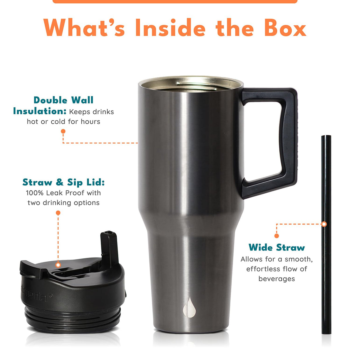 100% Leak Proof 32oz Tumbler with Handle & Straw Travel Mug