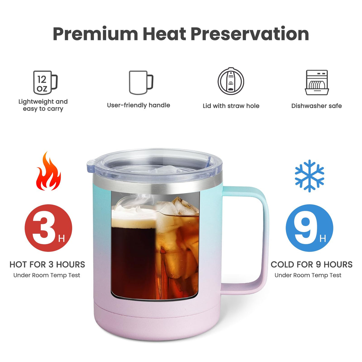 12oz Coffee Mug With Handle and Sliding Lid