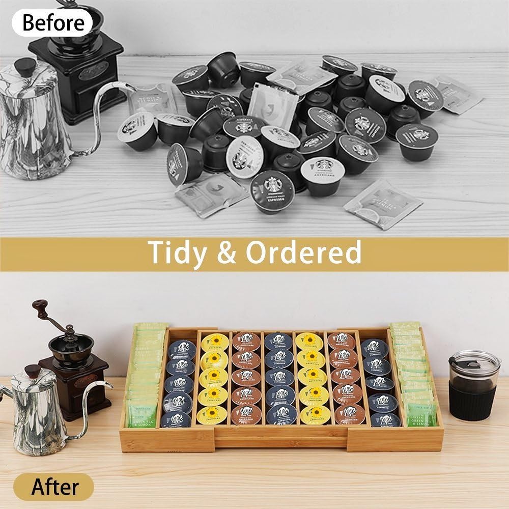 K Cup Holder Bamboo Coffee Pod Holder Drawer Organizer