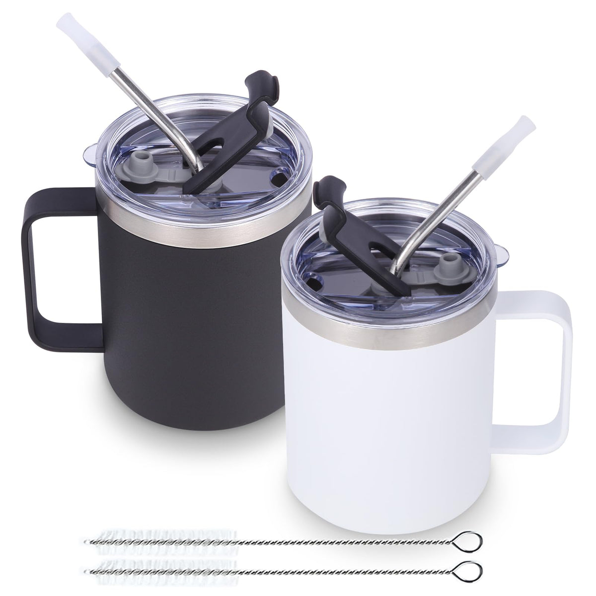 12oz Insulated Leakproof Coffee Mug with Flip & Straw Lid Bulk 2 Pack (2 Count)