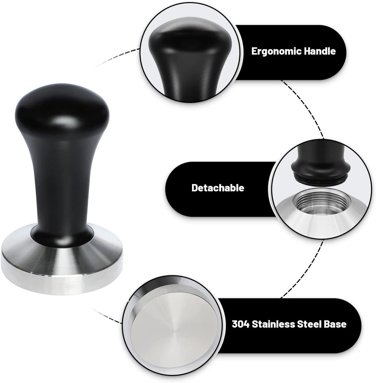 58mm Black Coffee Hand Tamper 304 Stainless Steel Base Professional Espresso Press for Portafilter Coffee Machine Barista Tool