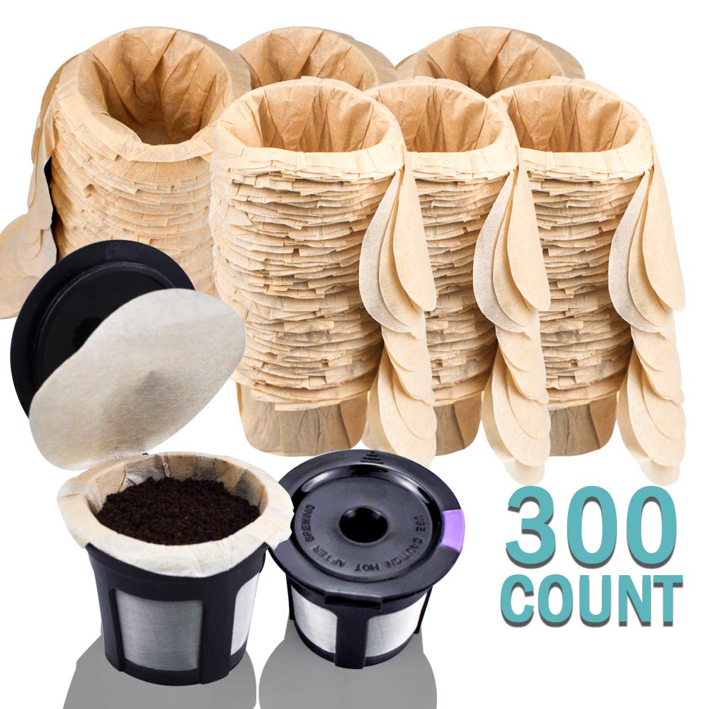 2 Reusable Keurg Cups & 300 Unbleached Keurg Coffee Pods Paper Filters with Lids (300 Count)