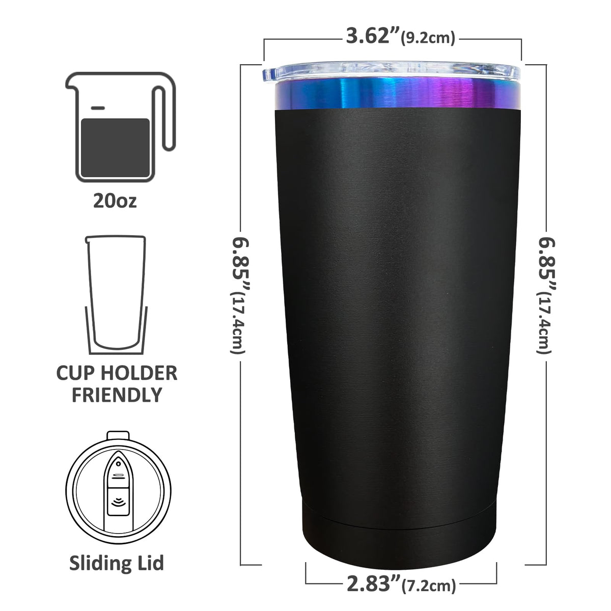 20 oz Tumbler Bulk Stainless Steel Tumblers with Lids and Straws Black